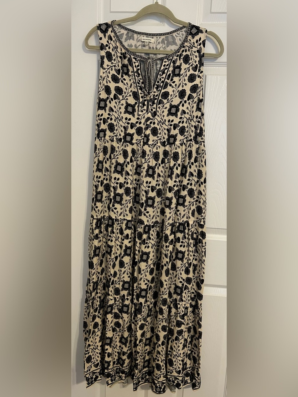 Max Studio Cream Maxi Dress with Black Floral Print